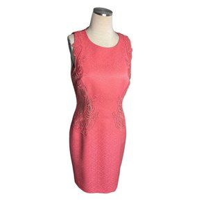 Antonio Melani Womens Size 8 Sheath Dress with‎ Lace Applique Coral Nude Lined